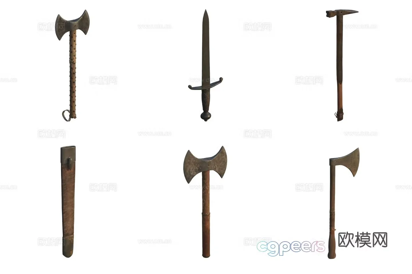 Weapon long sword scabbard axe chisel 3d model