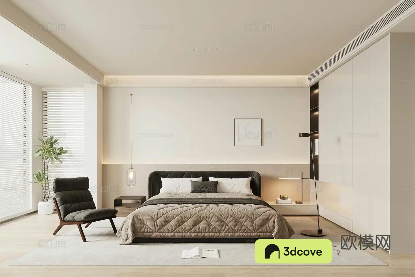 Modern light luxury home bedroom premium gray bedroom master bedroom second bedroom elderly room double bed wardrobe