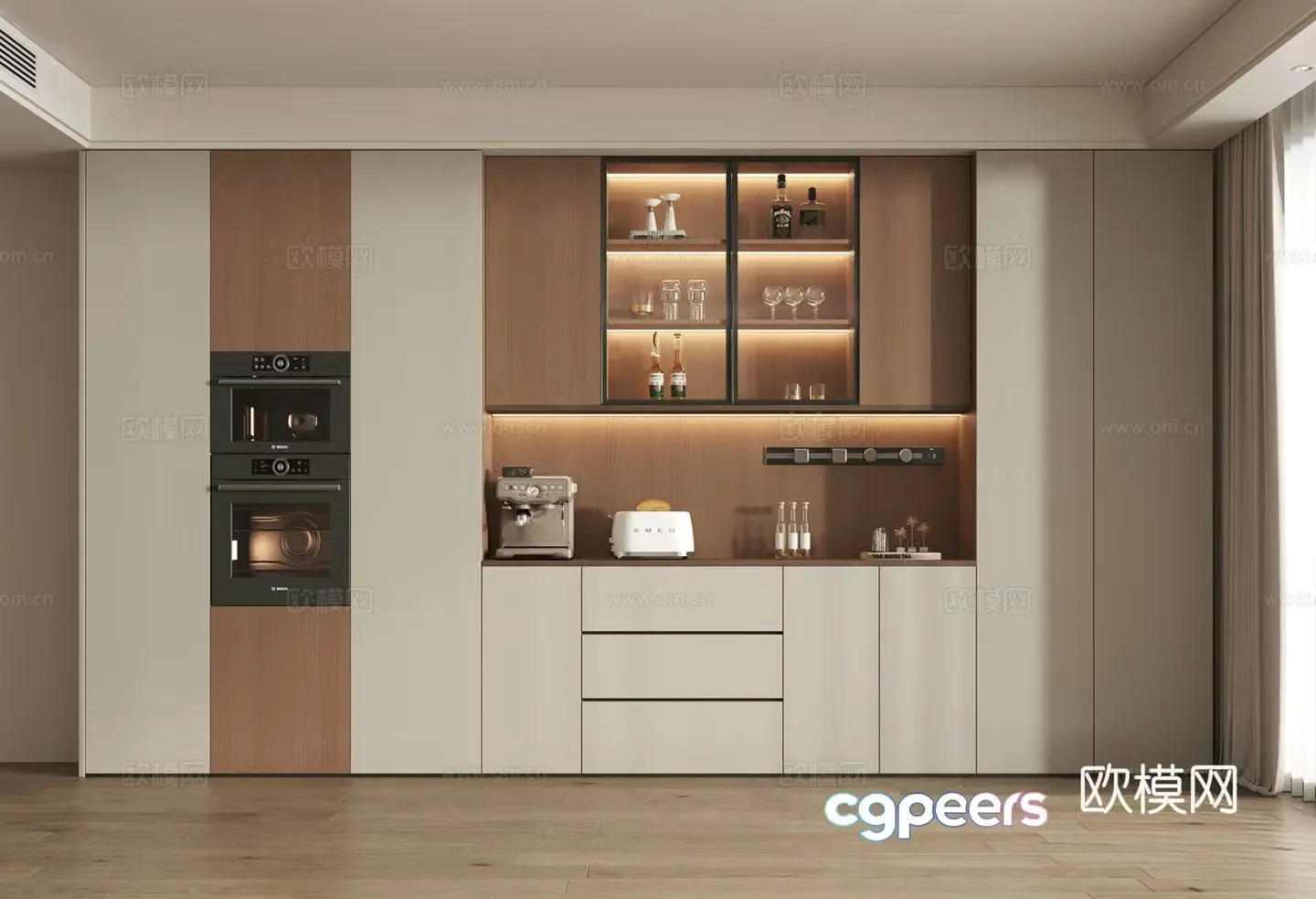 Modern wine cabinet medieval style wine cabinet sideboard movable track socket decoration ornament embedded 3D model