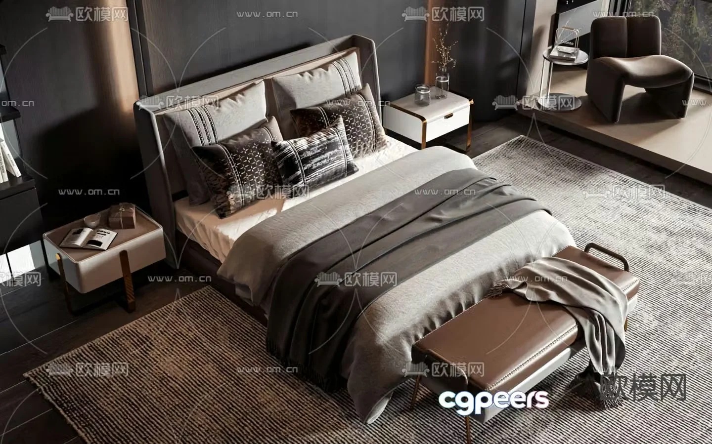 Modern double bed 3d model
