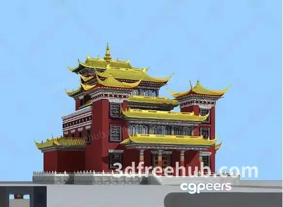 A Red And Yellow Building 3D Model – 22993 – VRAY Render