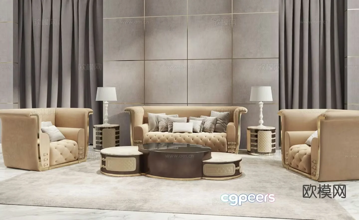 villusso Italian light luxury modular sofa 3D model