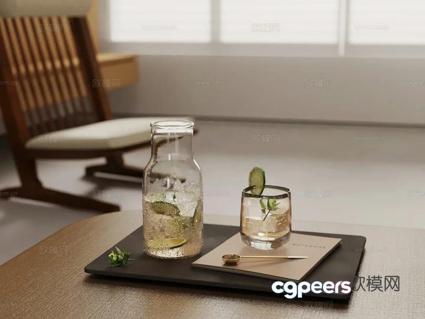 Modern tray drink water cup 3d model