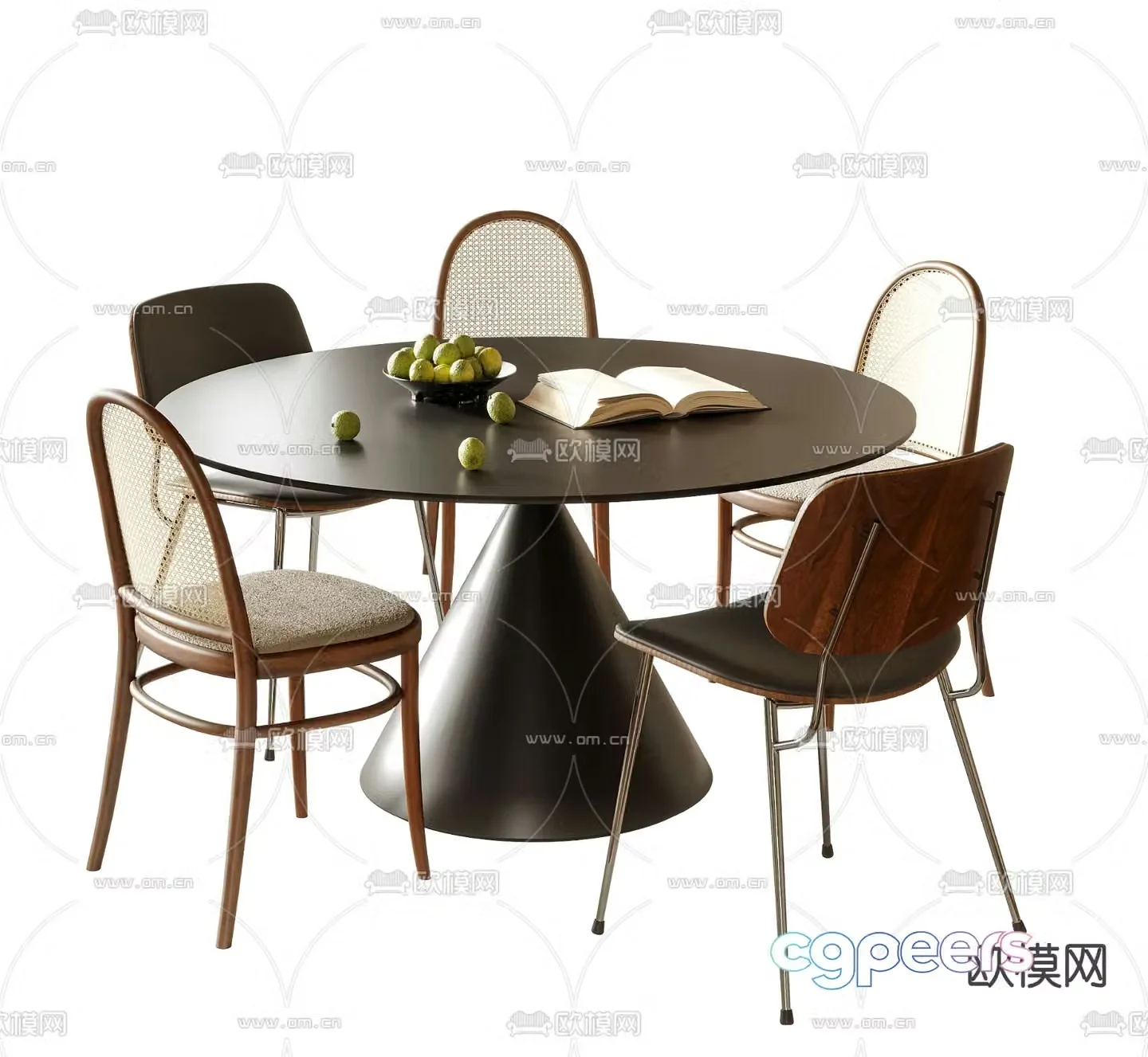 Medieval style dining table and chairs 3d model