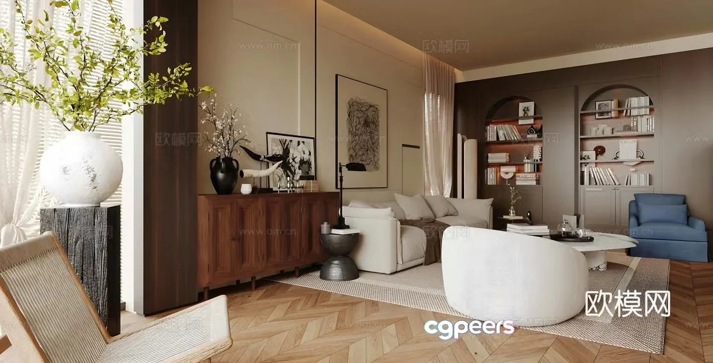 Medium style living room Retro style living room No owner light living room Fabric sofa Medium style sofa coffee table 3D model