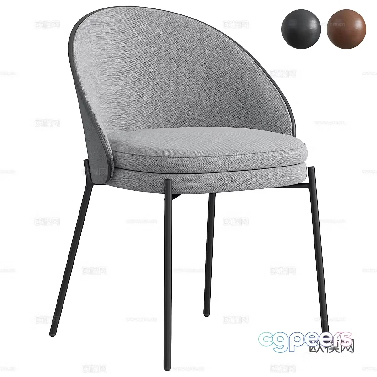 Modern Italian light luxury fabric leather dining chair 3D model