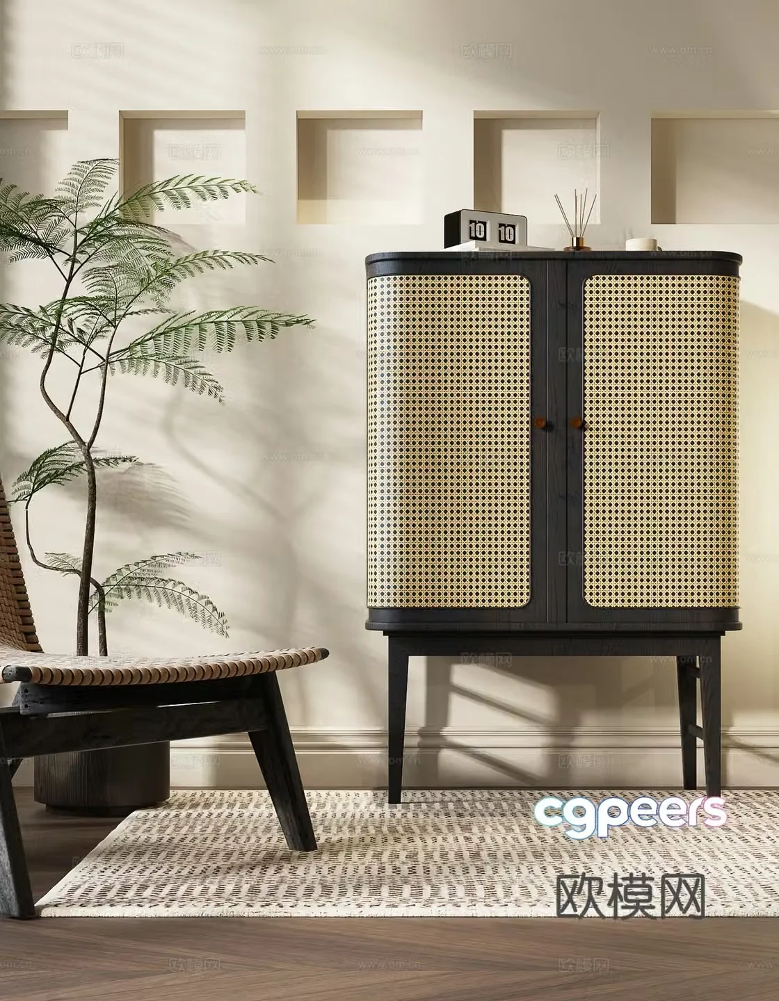 Middle-aged style decoration cabinet rattan cabinet 3D model