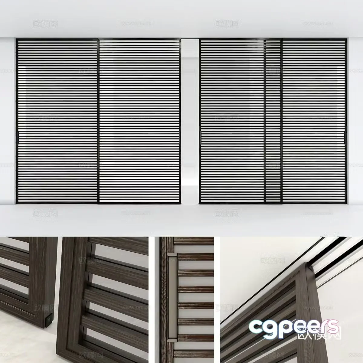 Modern grille sliding door 3d model