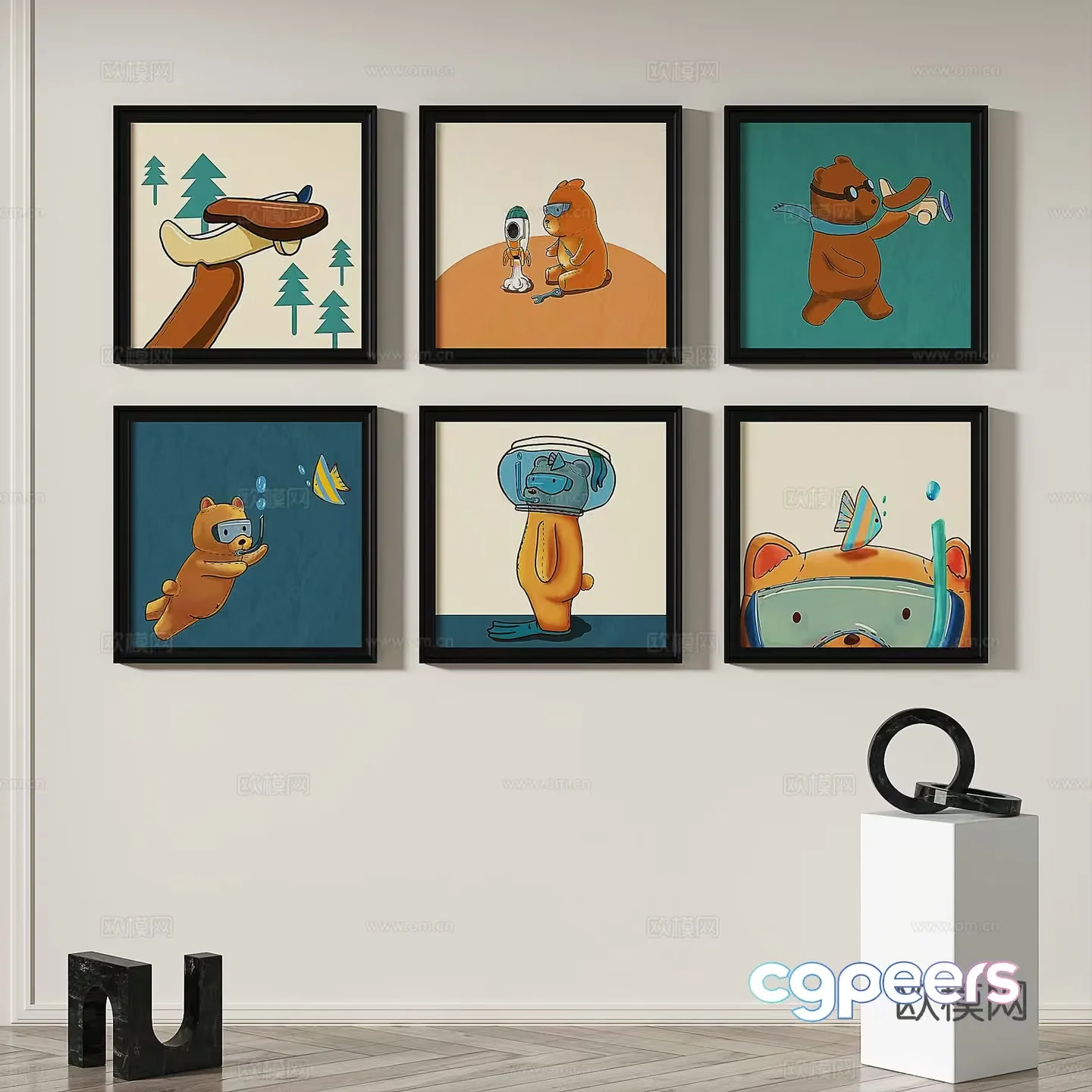 A Collection Of Framed Artwork 3D Model – 19798 – VRAY Render