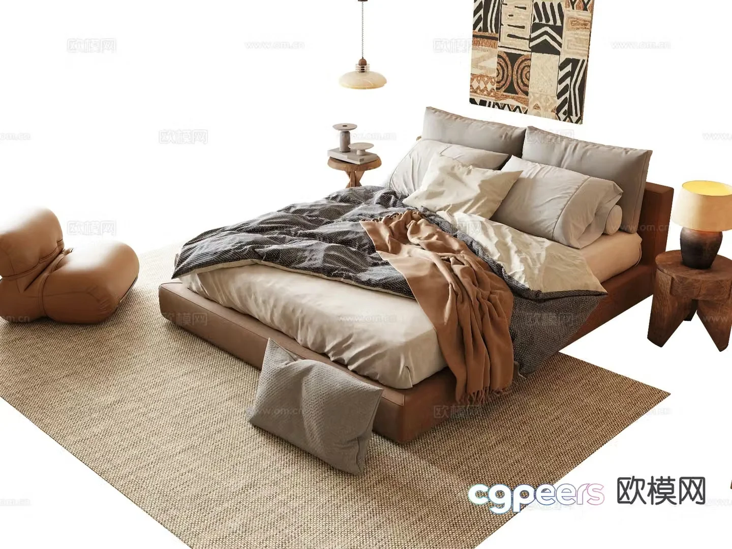 Medieval style double bed 3d model