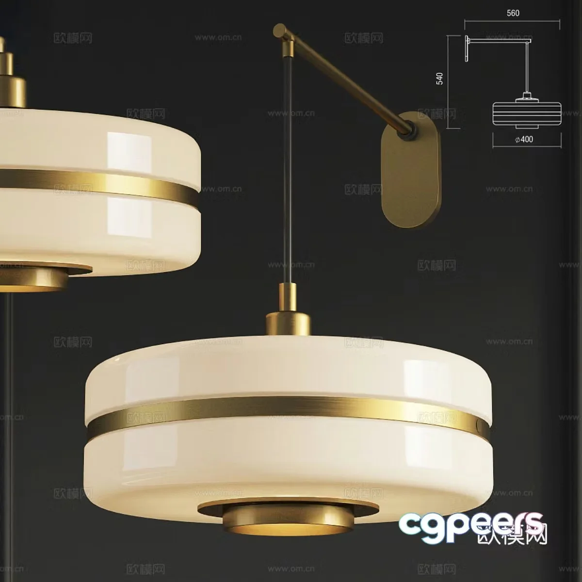New Chinese style light luxury metal glass hanging line wall lamp 3D model