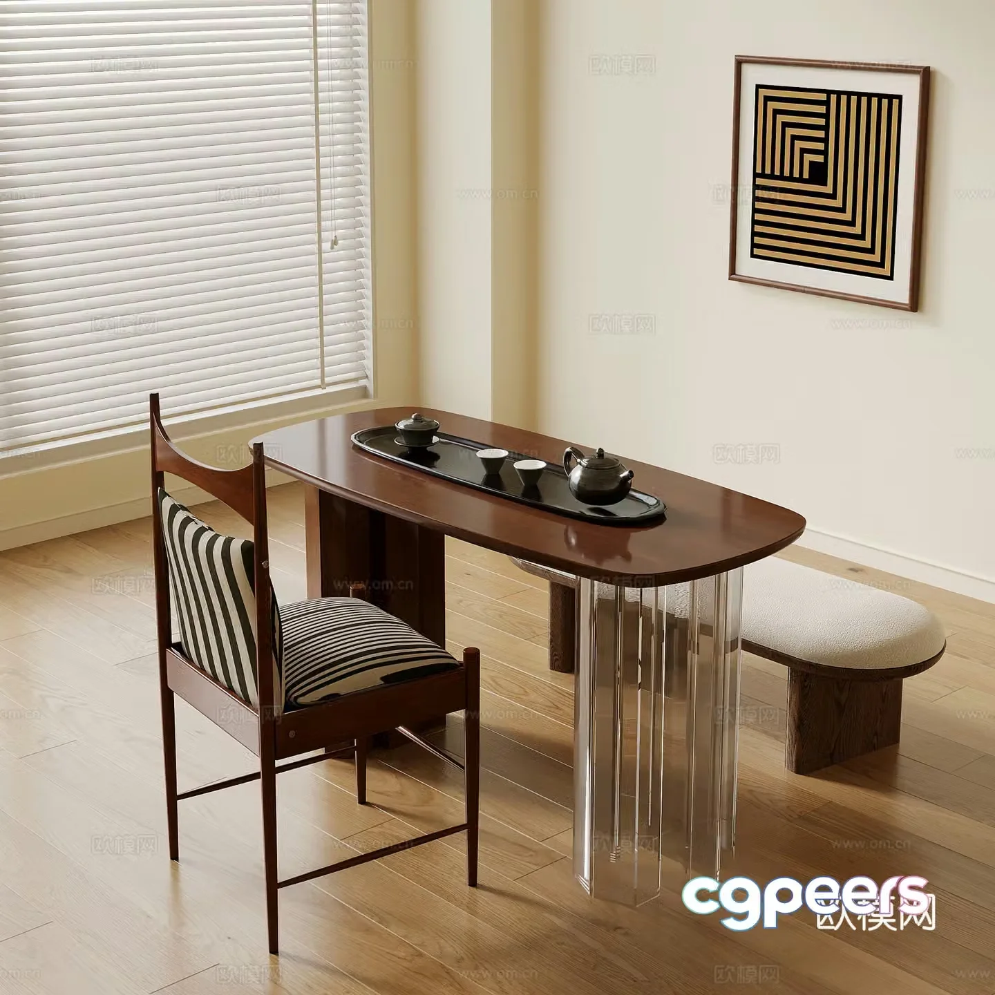 Medieval style tea table and chairs 3d model