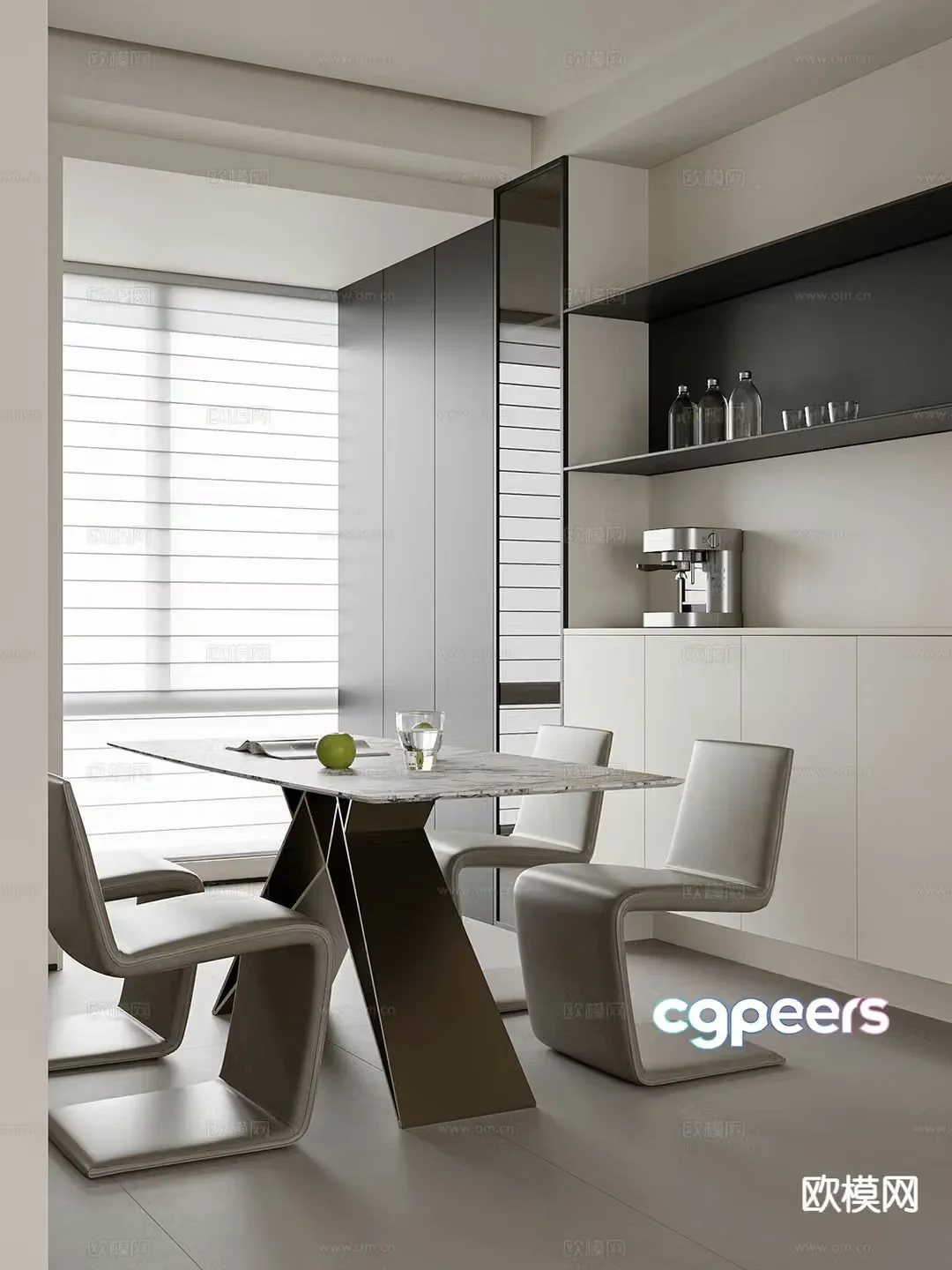 Modern dining table and chairs marble dining table 3d model