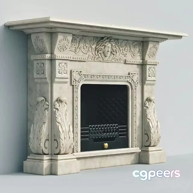 3ds Max Free – Fireplace metal stone marble