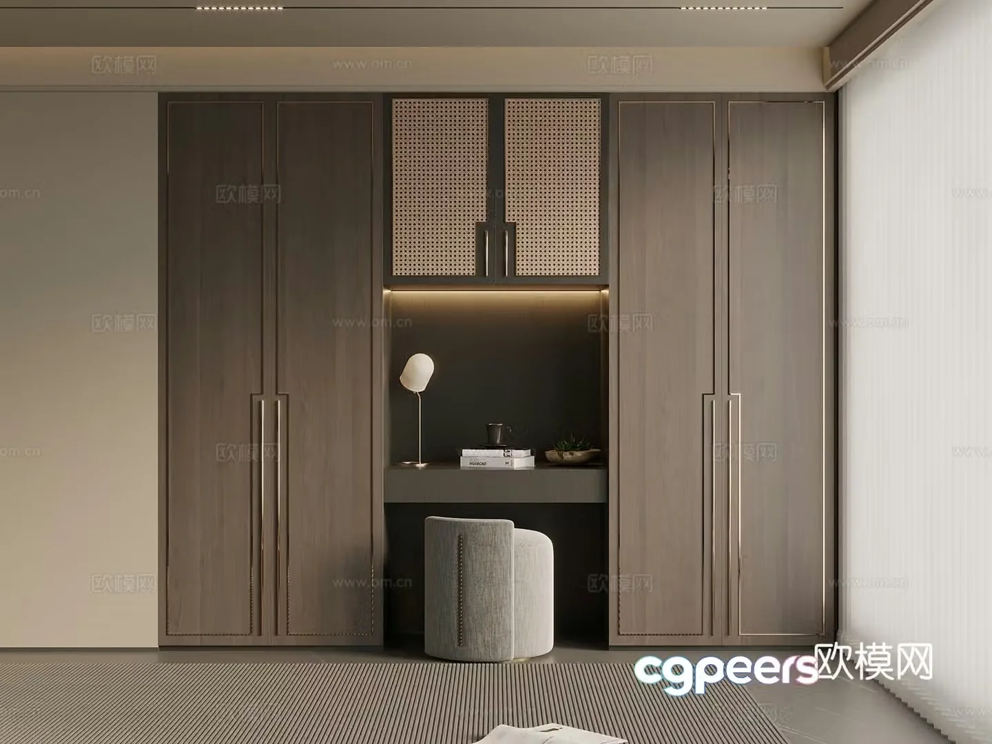 Middle Ages New Chinese Style Wardrobe Wardrobe Dressing Table Master Bedroom Wardrobe 3D Model