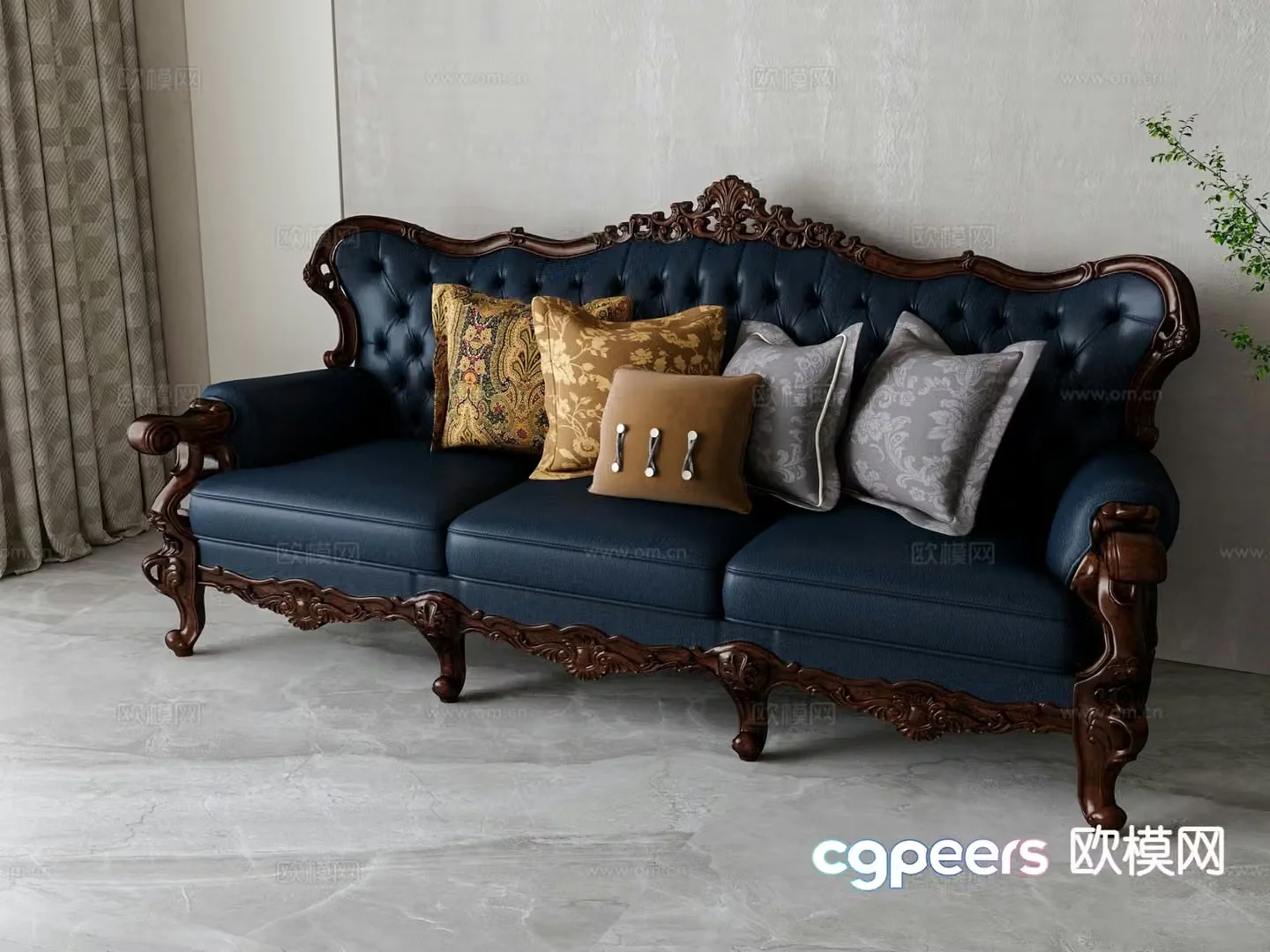 Three seater sofa leather sofa 3d model