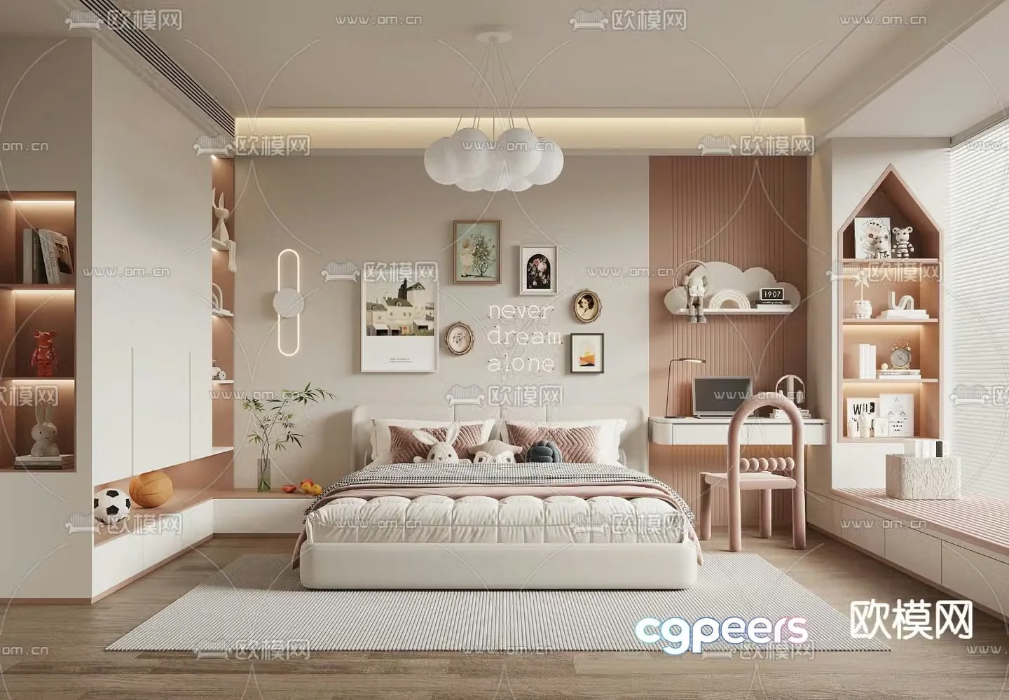 Creamy children’s room Girls room Kids room bedroom 3d model