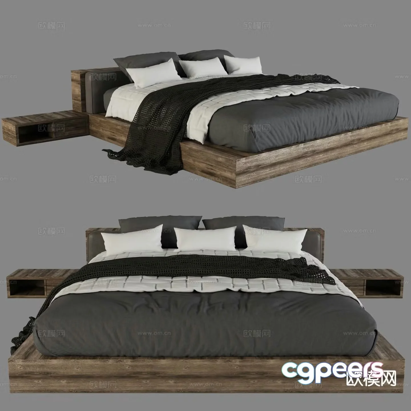 Simple double bed 3d model