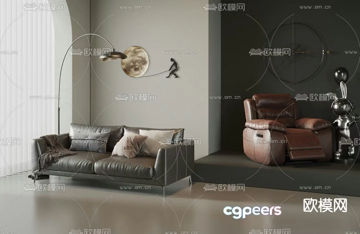 Leather Sofa Double Sofa 3d model