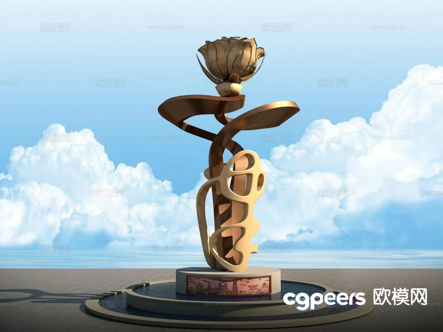 Tianjin City Flower Sculpture Square Sculpture 3D Model