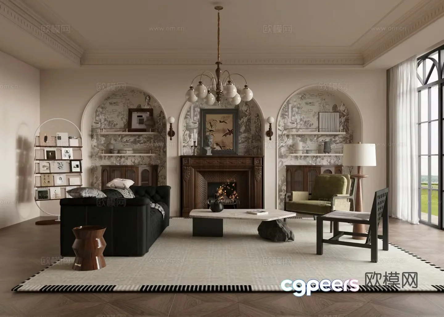 Medium-old home living room small living room sofa and coffee table combination 3D model
