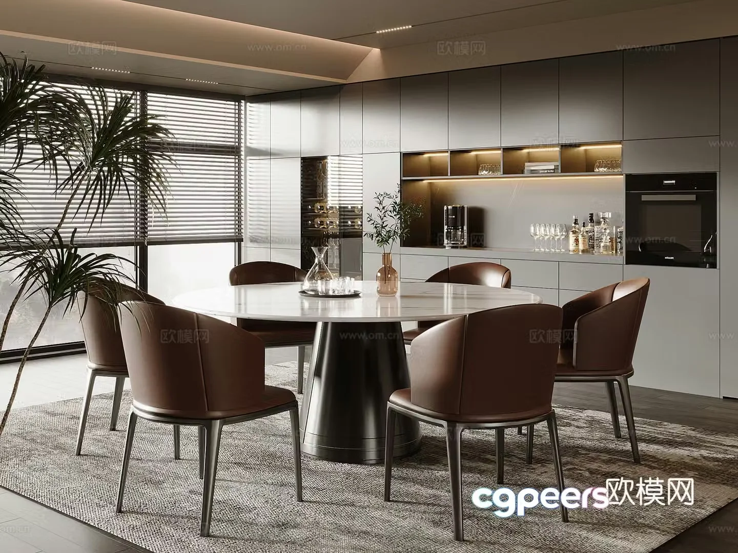 Modern round marble dining table and chair 3d model