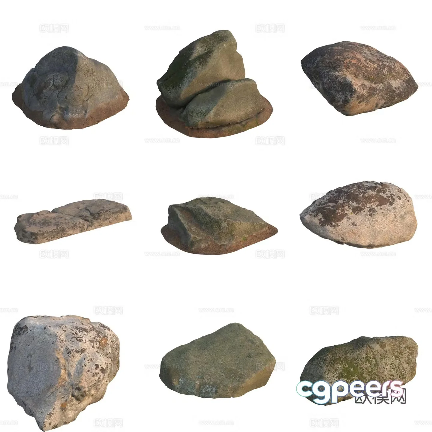 Moss Stone Boulder Rock 3D Model