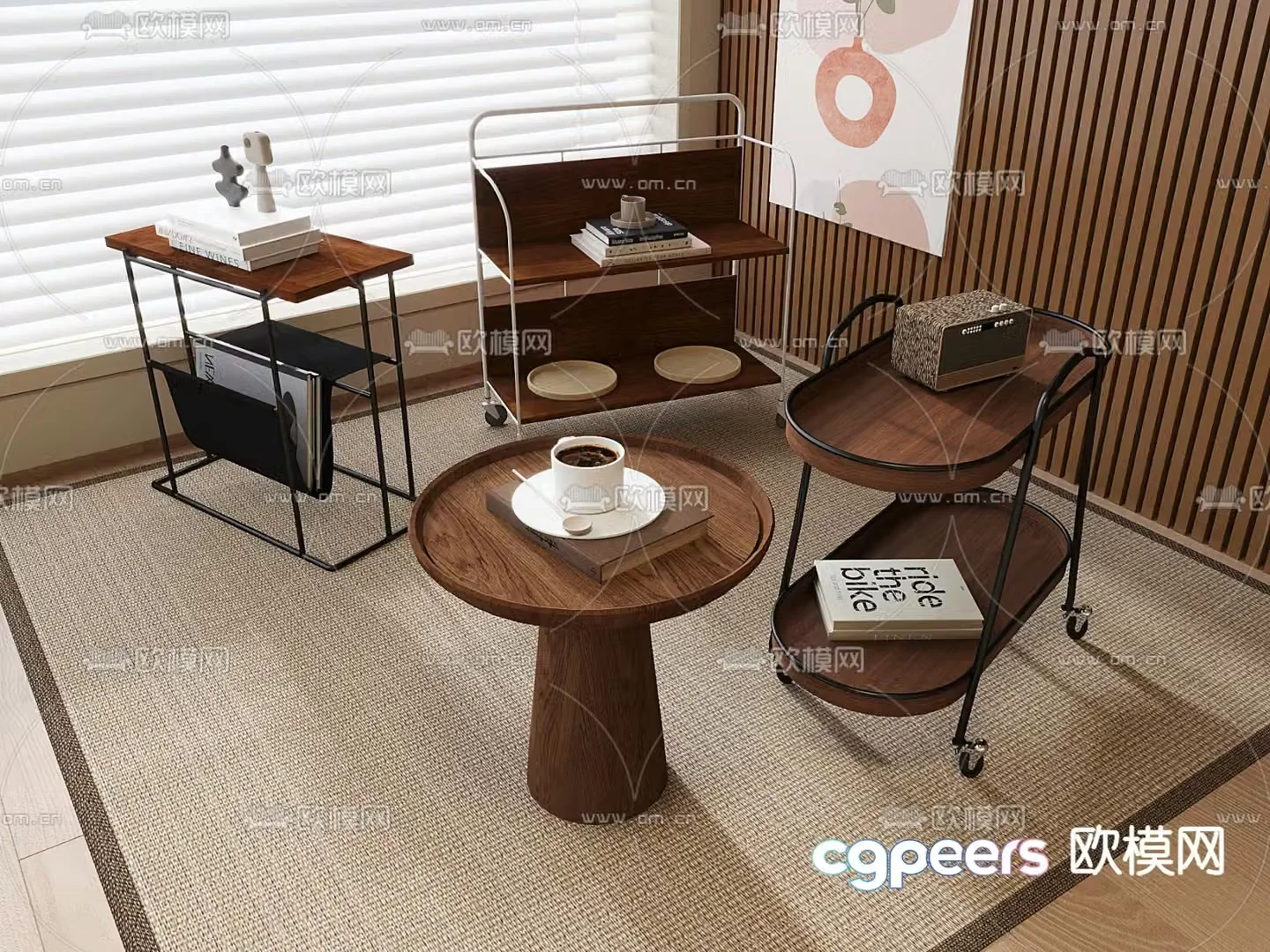 Medieval style side table corner table round table trolley 3D model