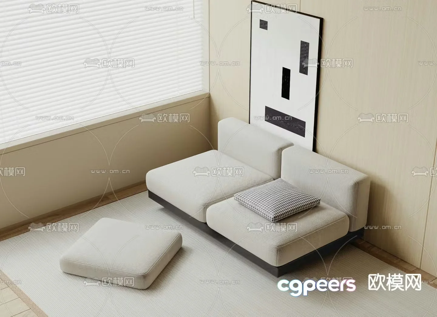 Cream style sofa double sofa 3d model