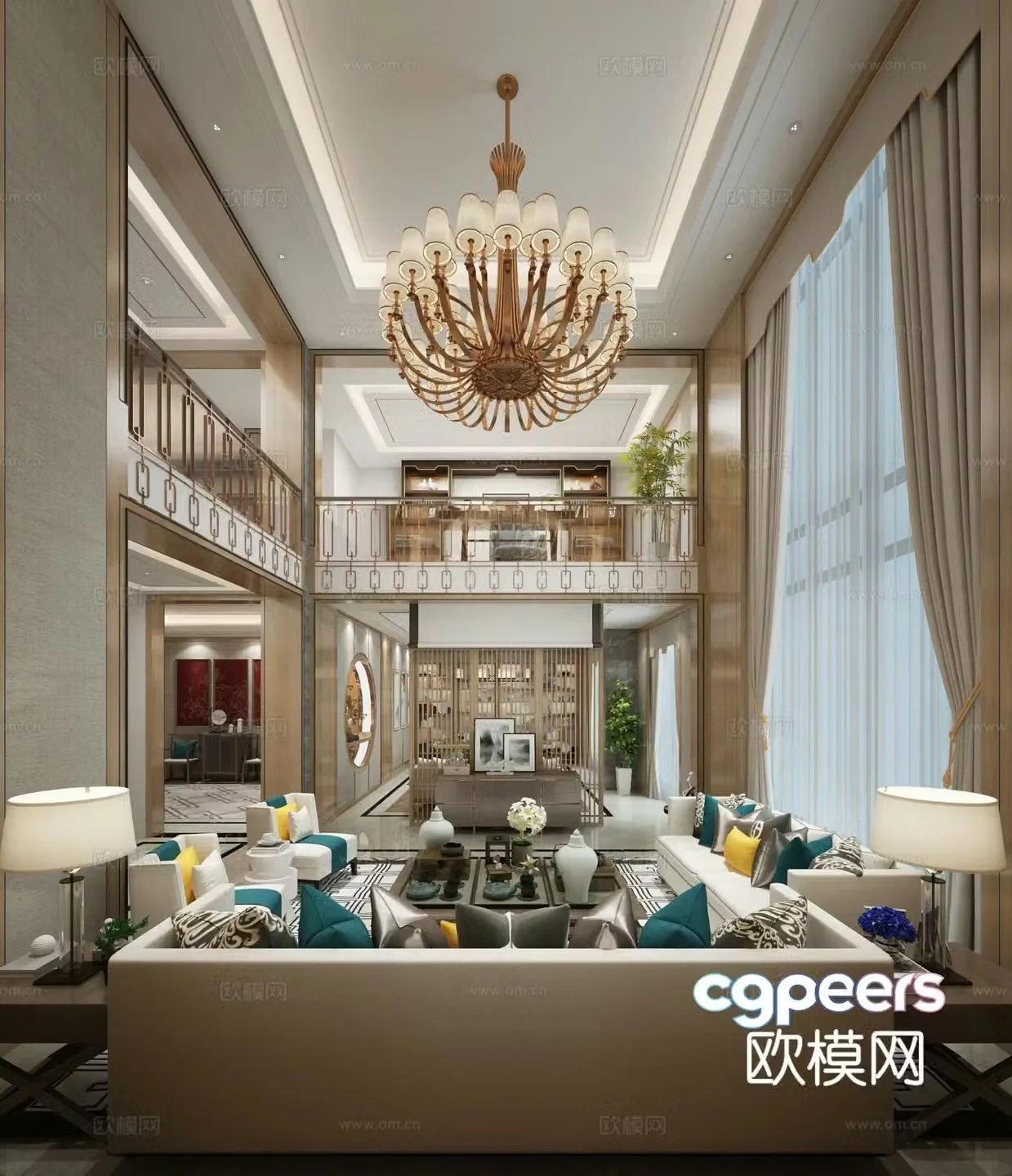 New Chinese style villa living room 3D model