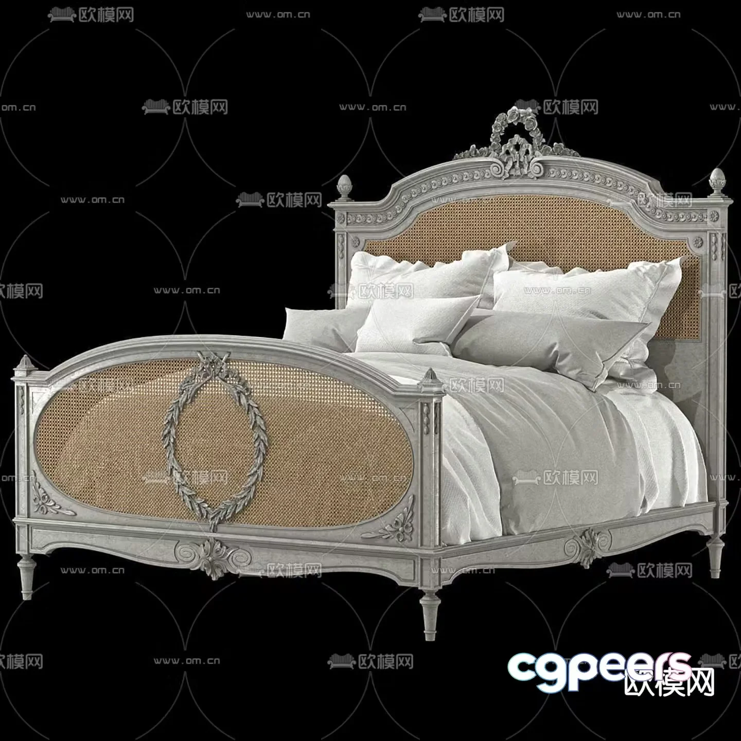 French double bed 3d model