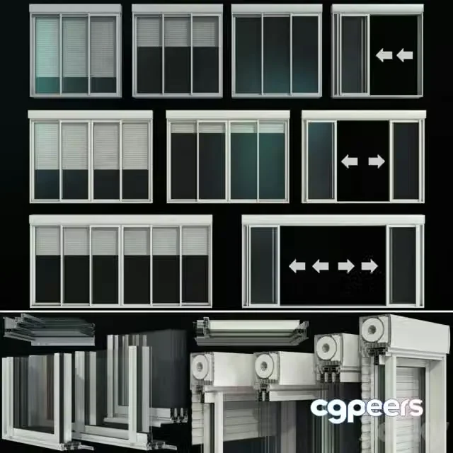3ds Max Free – Sliding stained glass doors with roller shutters
