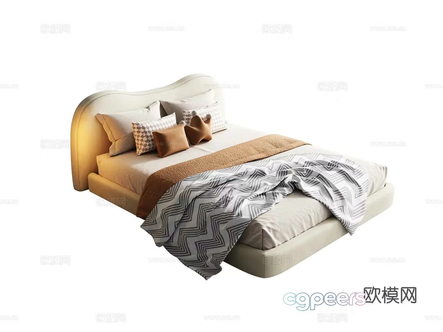 Modern creamy single bed 3d model