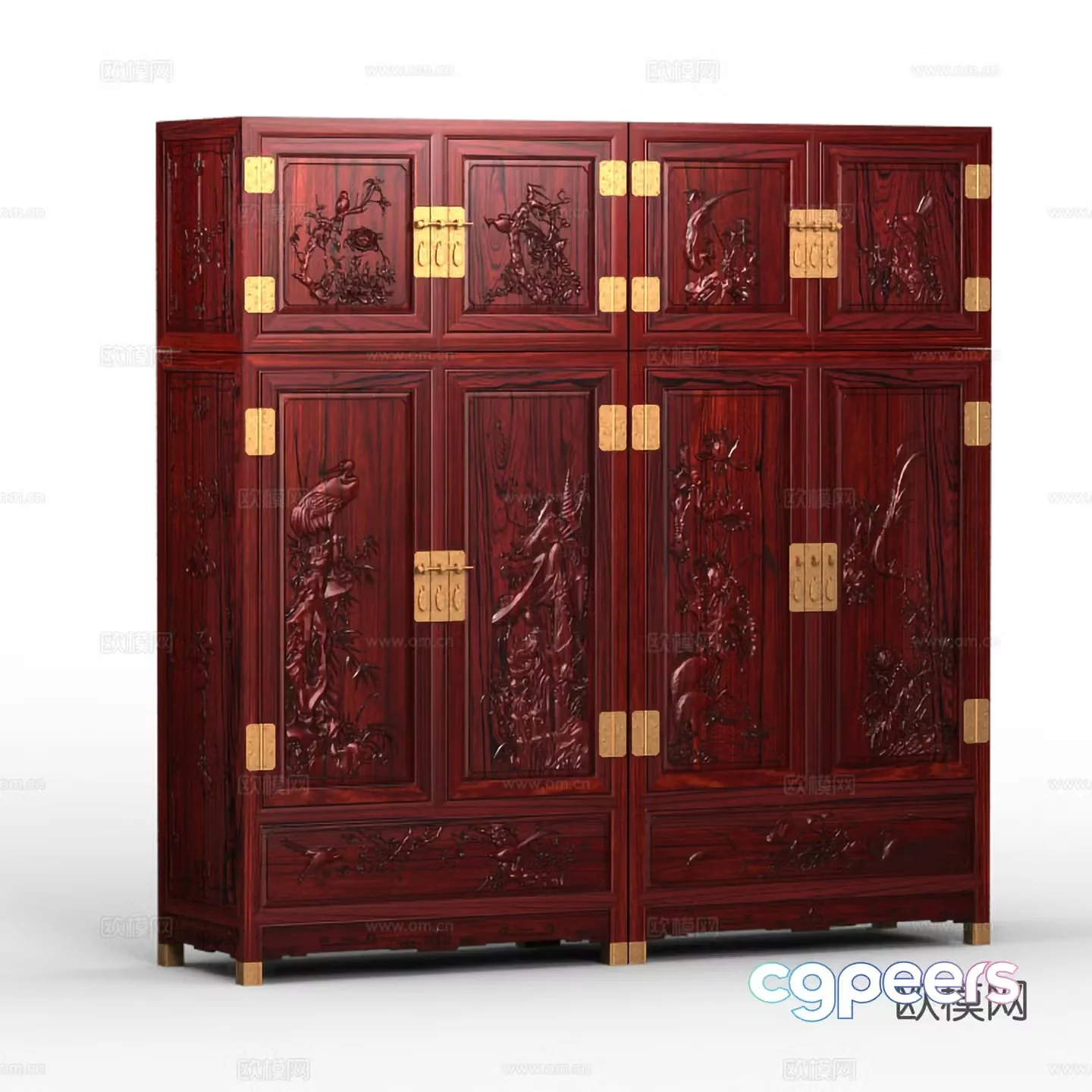 Chinese wardrobe box cabinet carved cabinet door solid wood mahogany 3D model