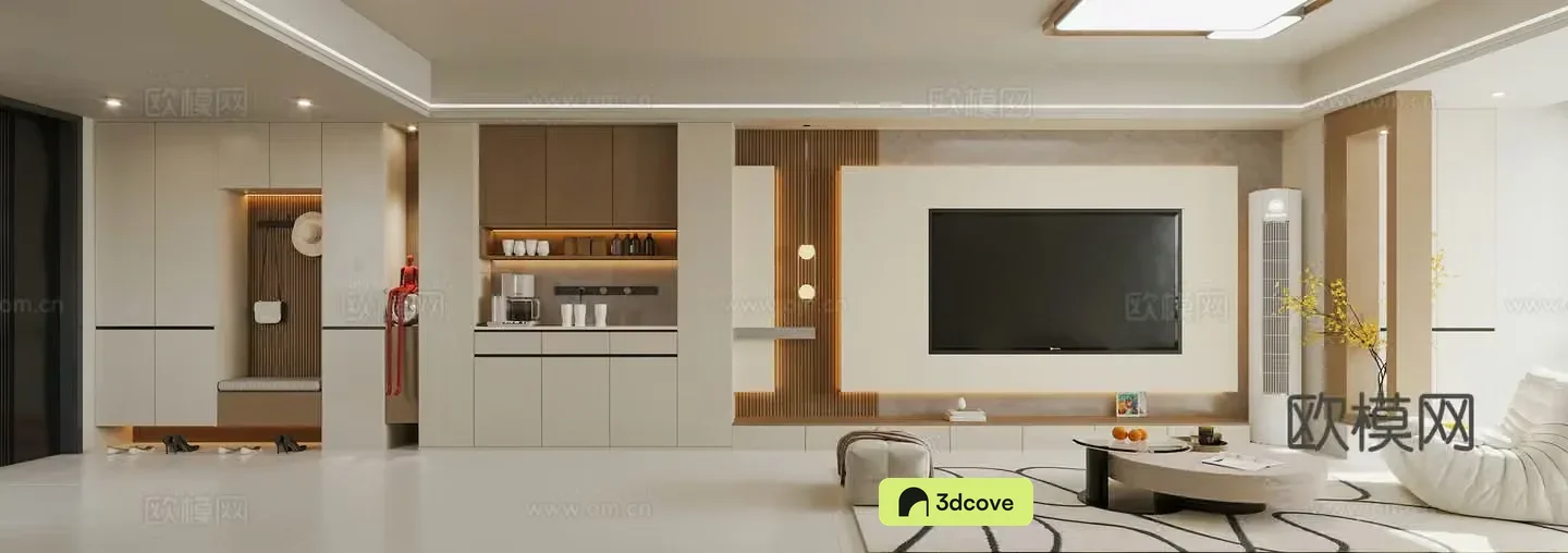 Modern living room background wall Creamy style living room background wall Shoe cabinet Side cabinet Creamy style TV back