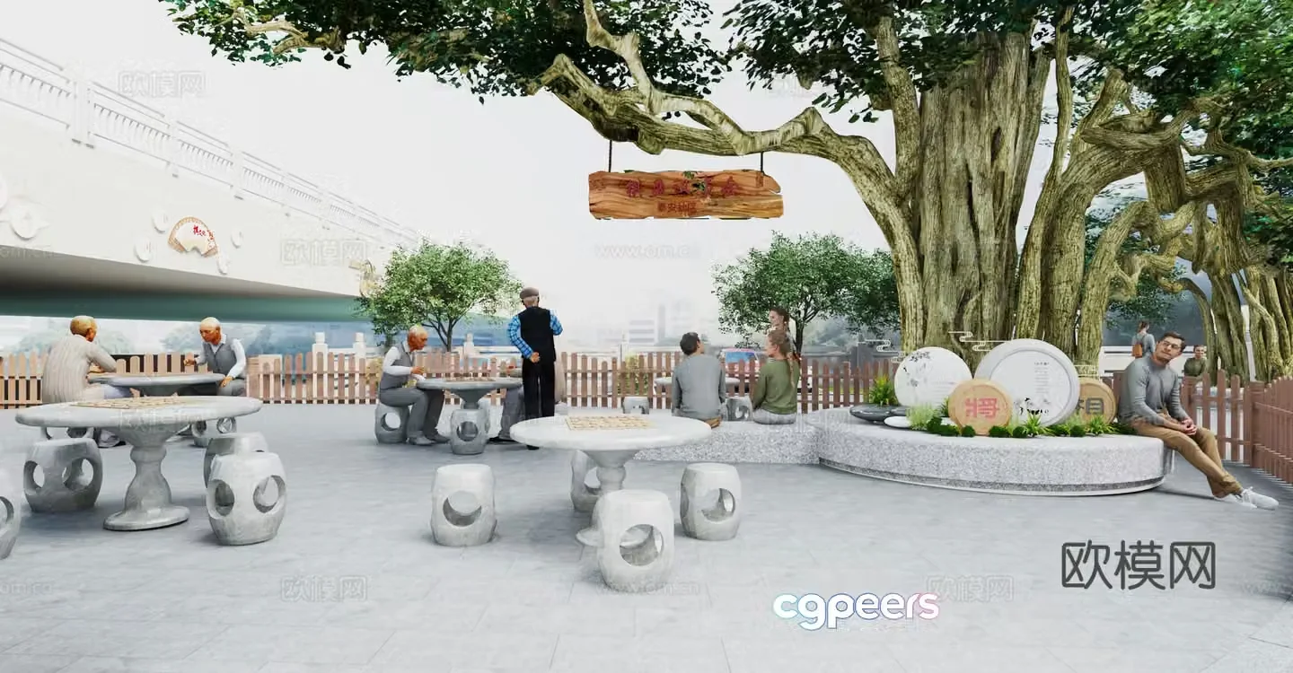 Chess and card culture theme square Senior activity community Chess and card culture community park 3D model