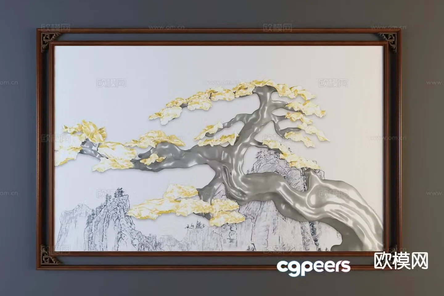 New Chinese style decorative wall chart pine tree hanging painting 3D model