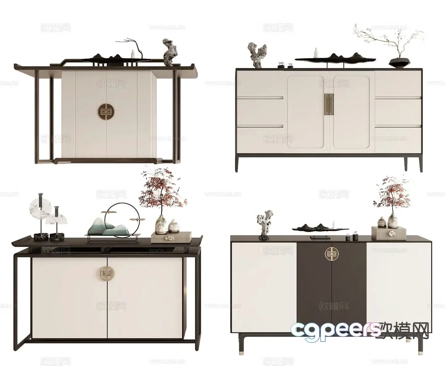 New Chinese style entrance cabinet 3D model