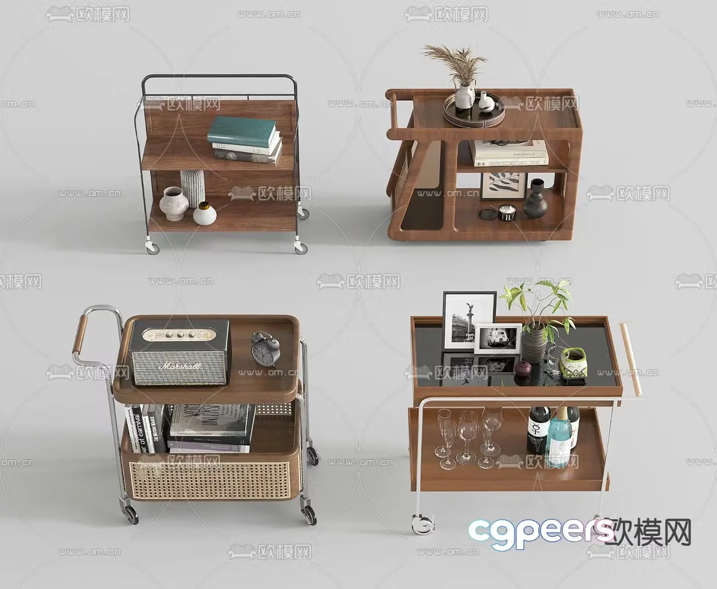 Medieval style trolley mobile trolley corner table 3D model