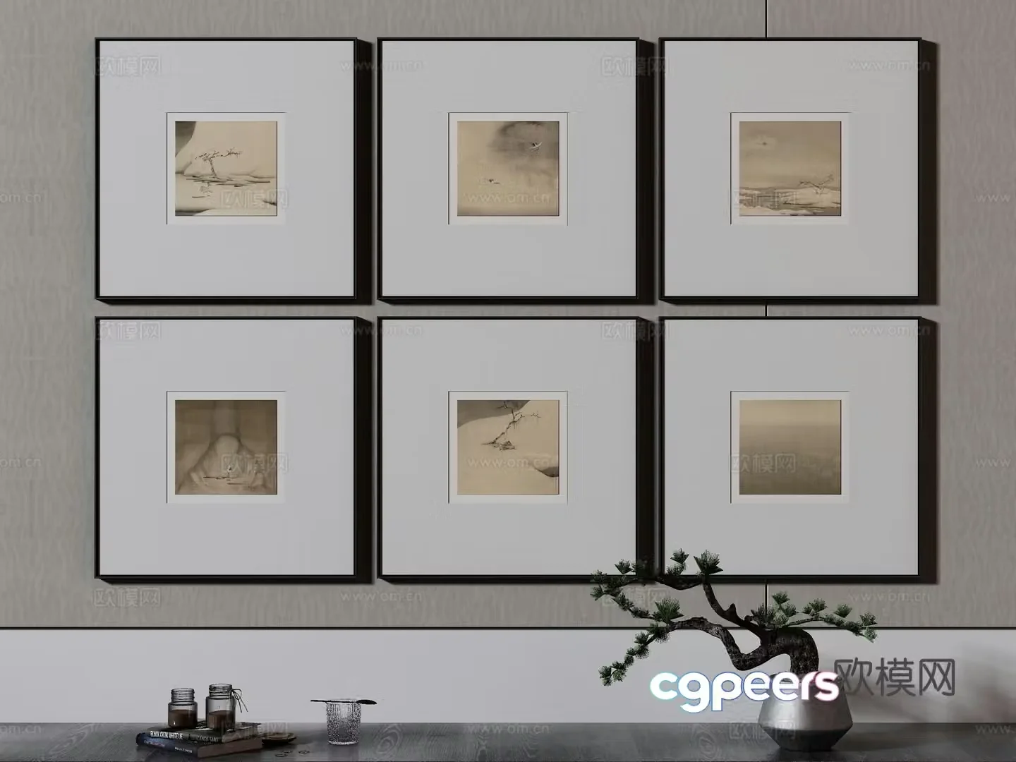 New Chinese style wasabi paintings oil paintings 3D model