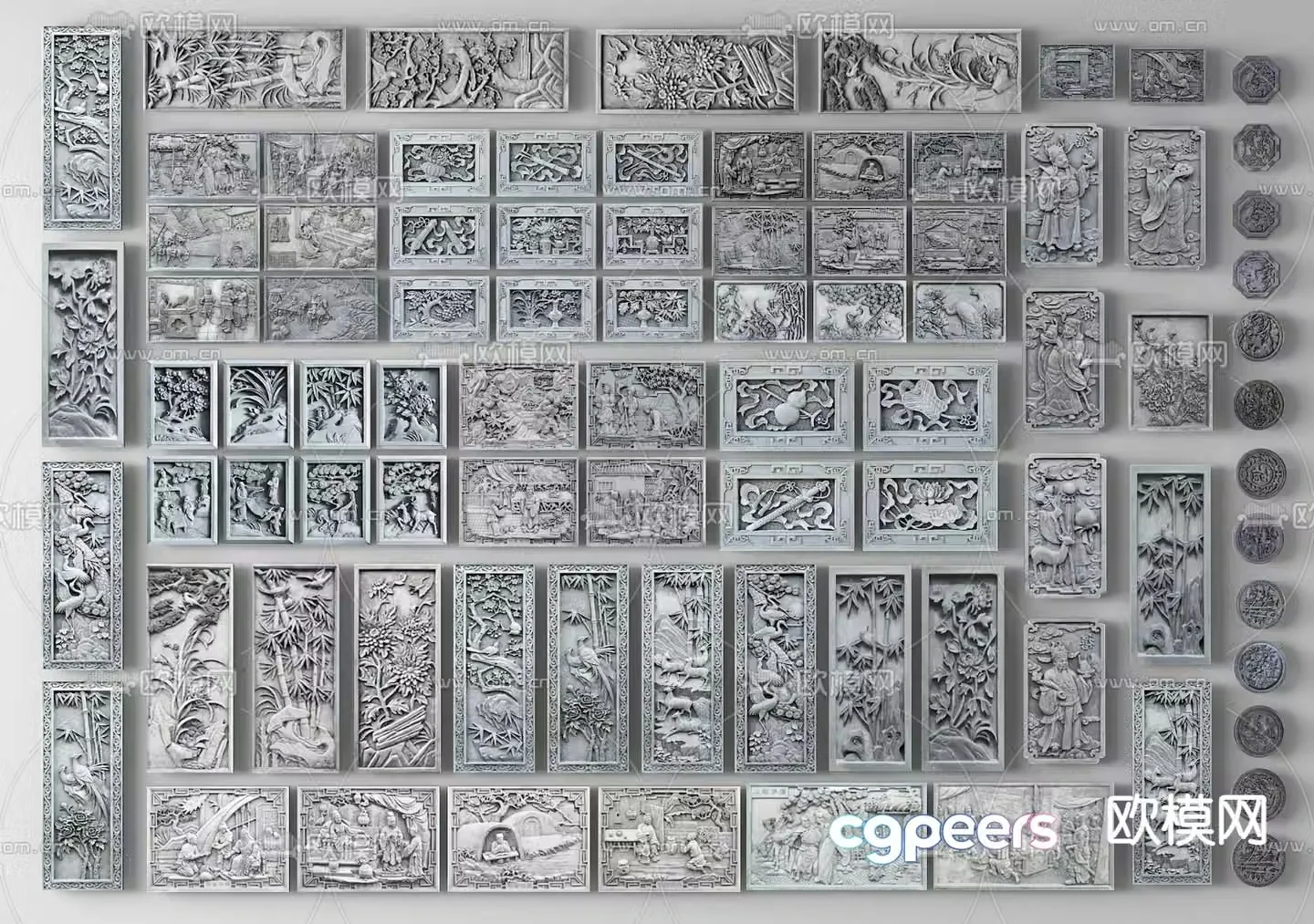 Chinese relief wall stone carving brick carving wall carving 3D model