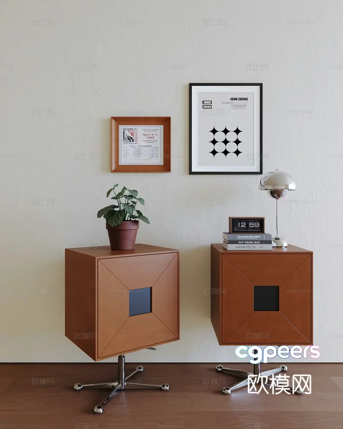 Medium style bedside table 3D model