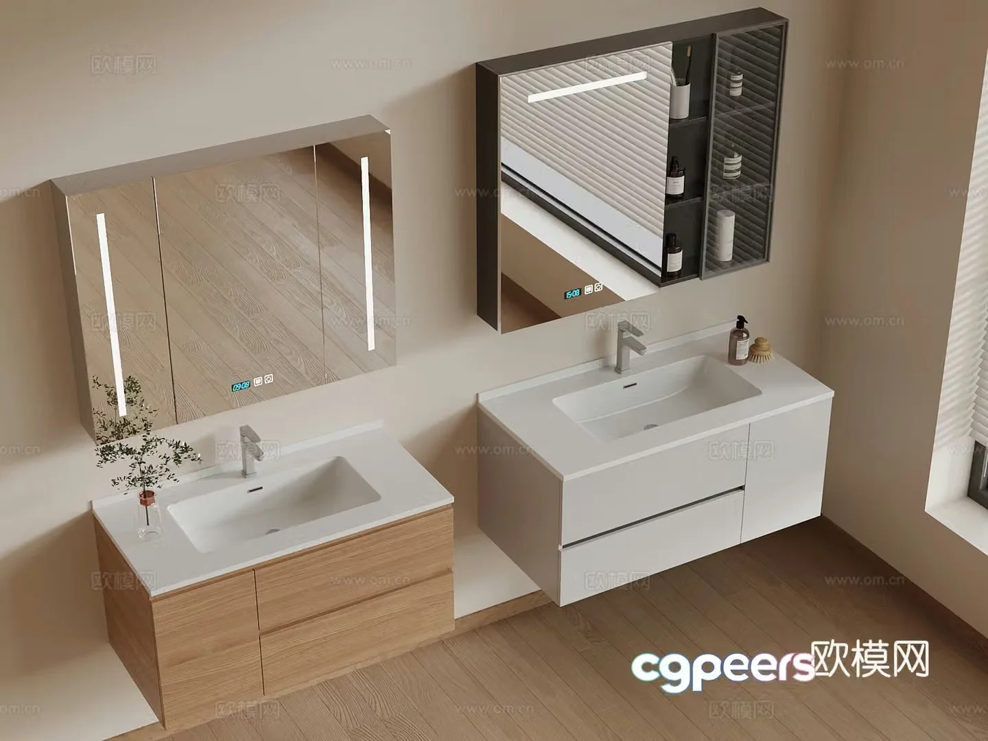 Bathroom cabinet modern bathroom cabinet mirror washbasin 3d model