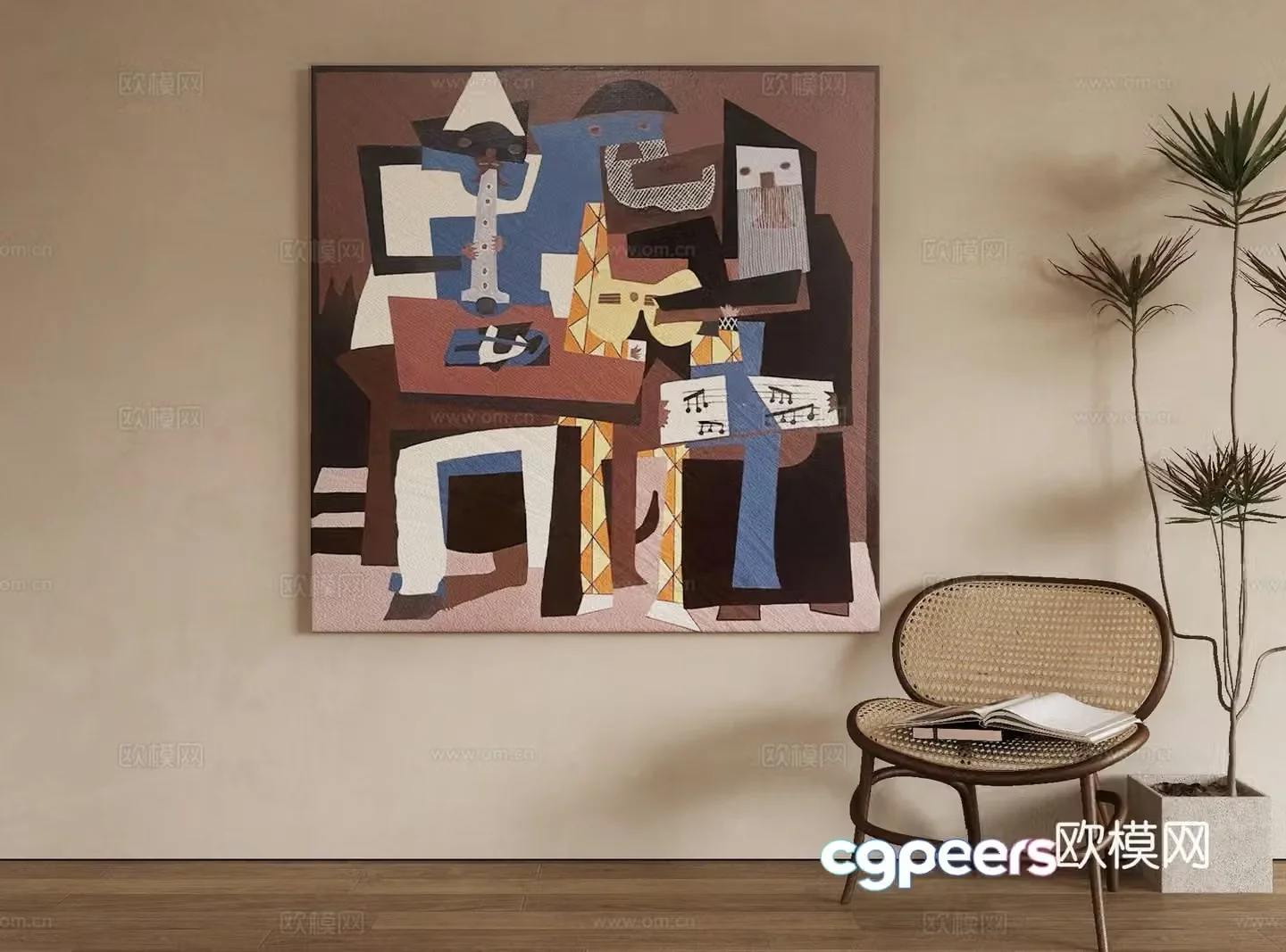 Modern abstract painting decorative painting 3d model