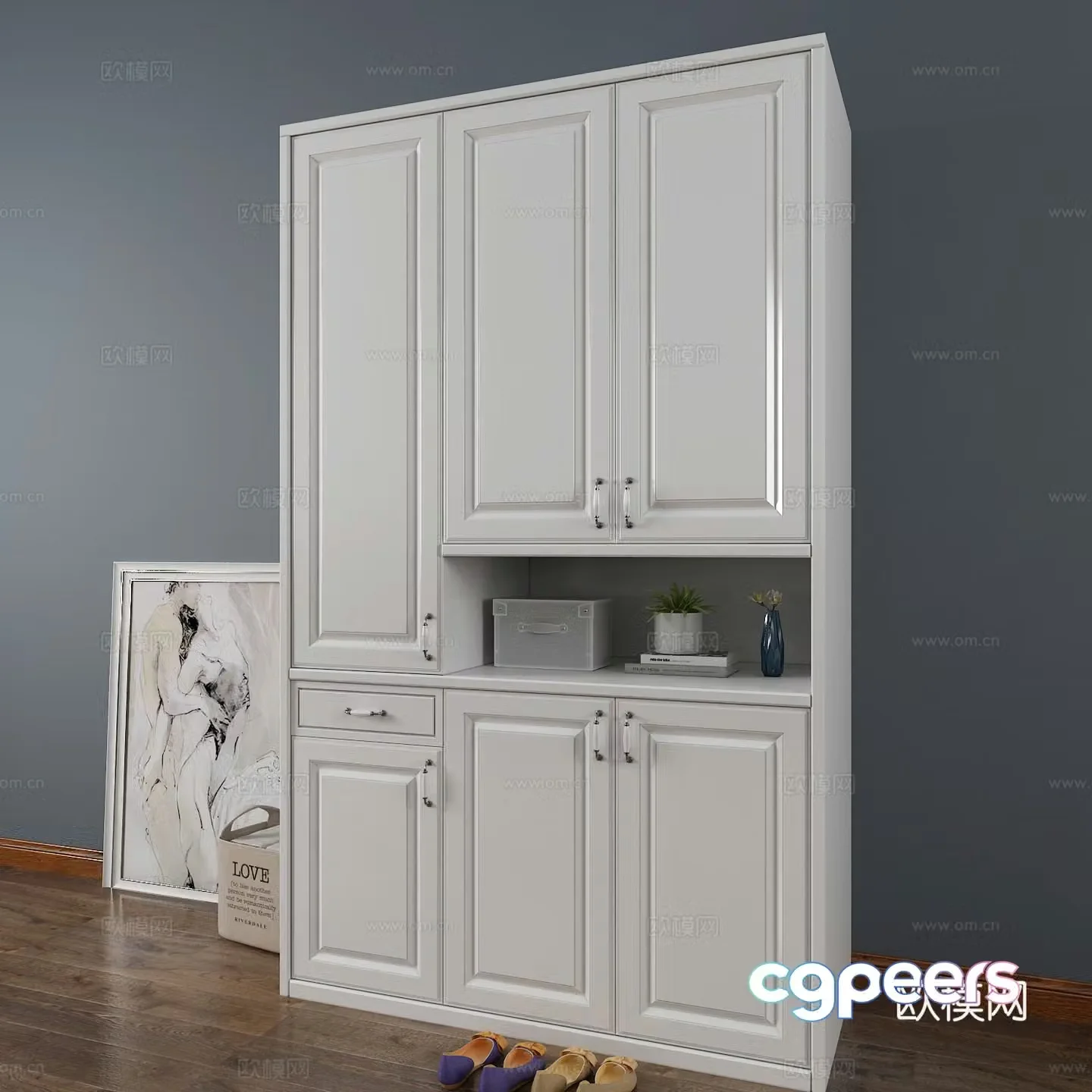 Modern white oil mixed shoe cabinet 3d model