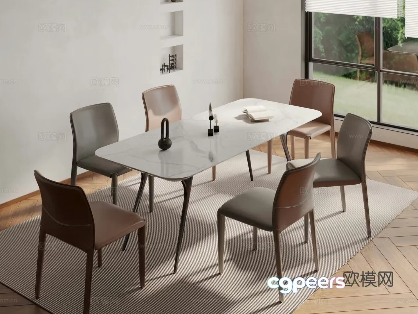 Modern dining table and chairs 3d model