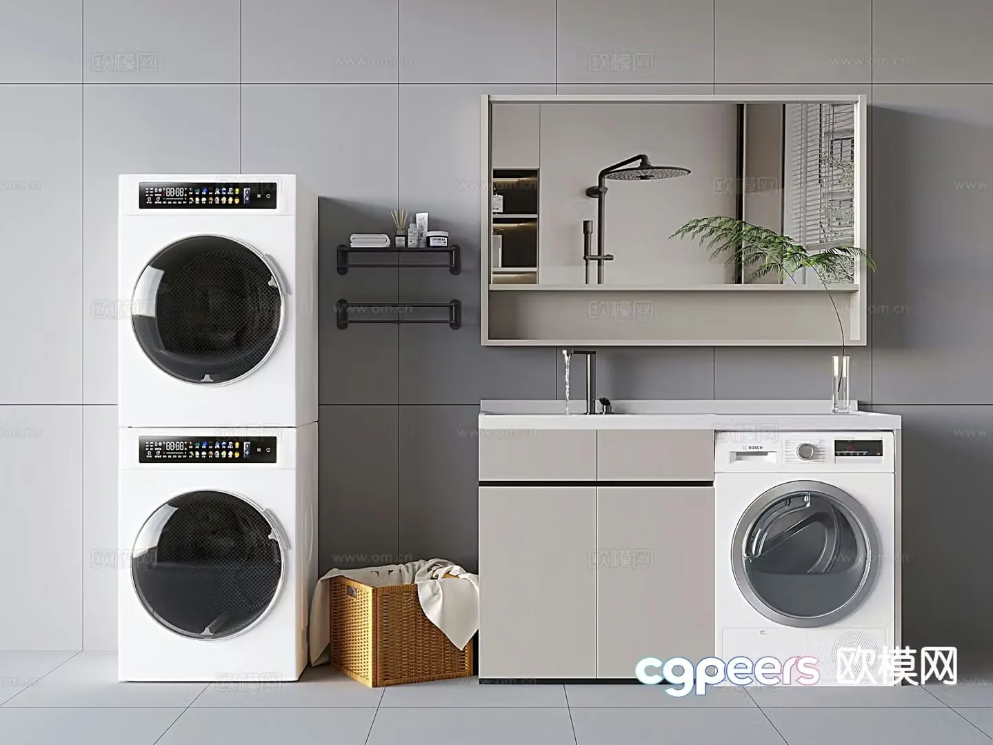 Washing machine dryer laundry cabinet mirror cabinet 3d model