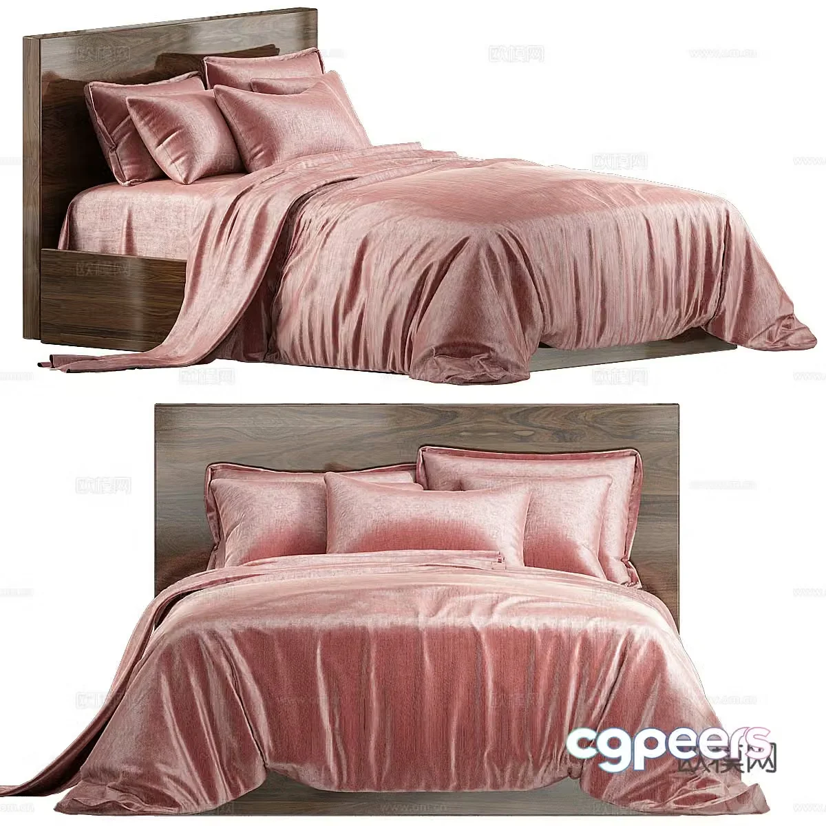 New Chinese velvet fabric double bed 3D model