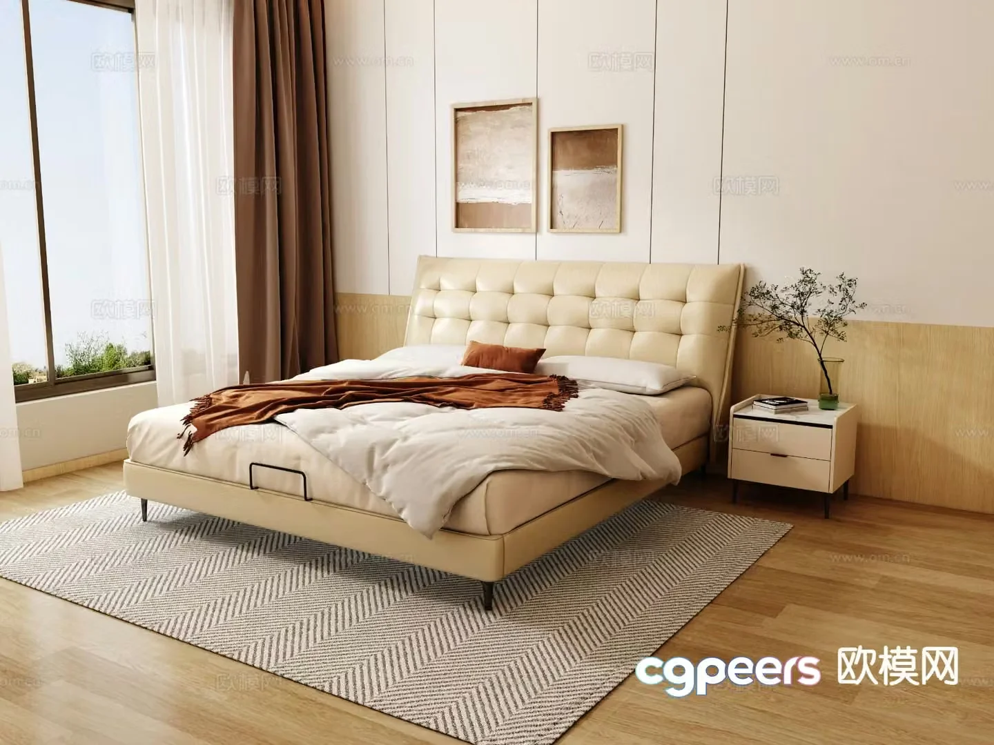 Modern double bed 3d model