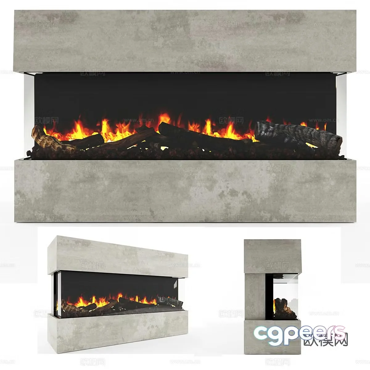 Decorative fireplace stove firewood pile 3d model
